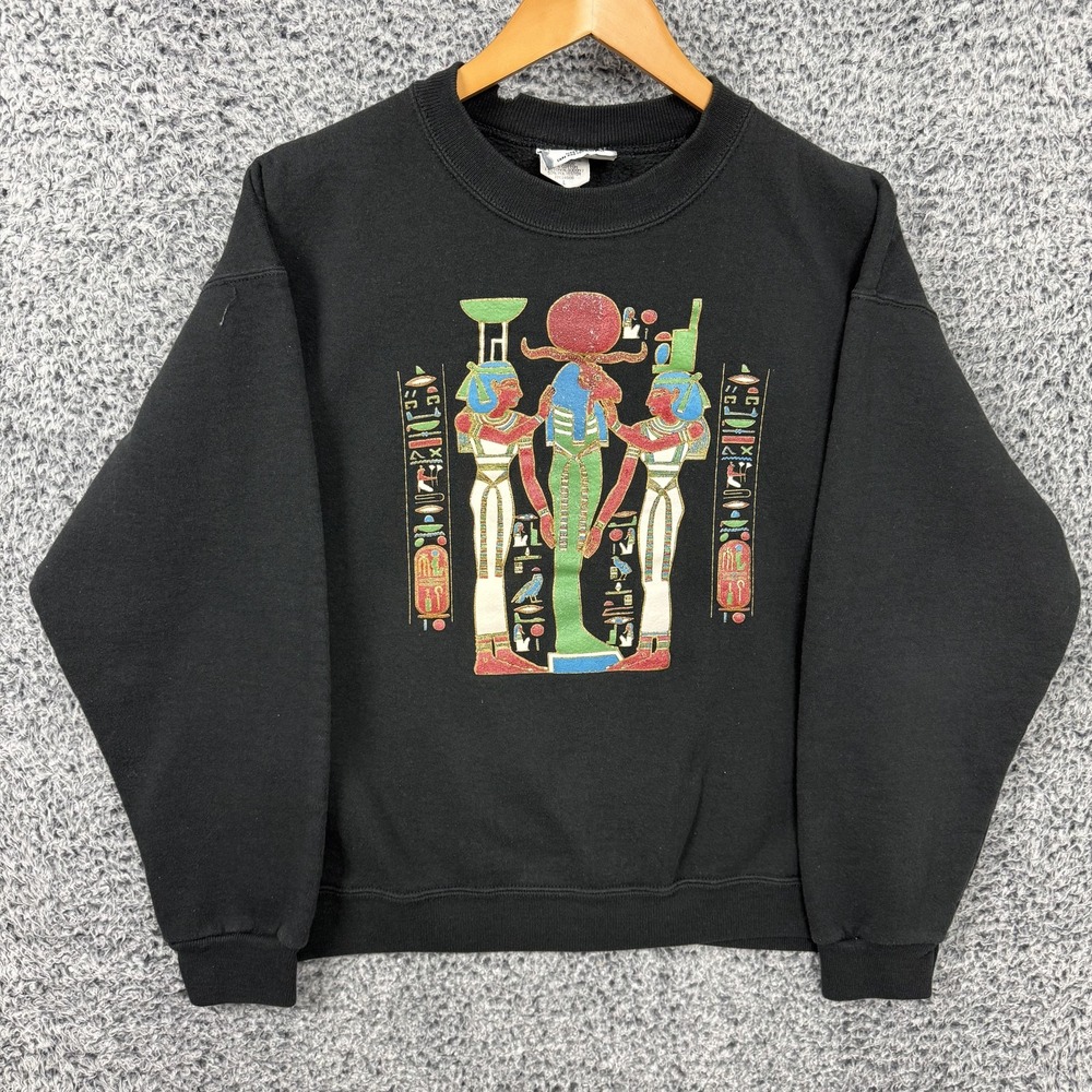Vintage 90s Egyptian Graphic Sweatshirt Adult Large Black Made USA Crewneck Lee